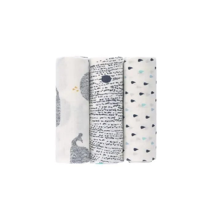 Lange multifonction Lassig Little Water Baleine - Lot de 3 - 80 x 80 cm - Multicolore-3