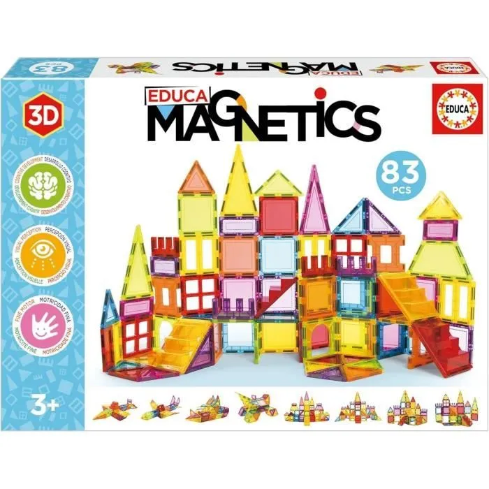 Jeu éducatif - EDUCA Magnetics - Construction 3D magnétique avec 83 pièces pour enfants dès 3 ans-0