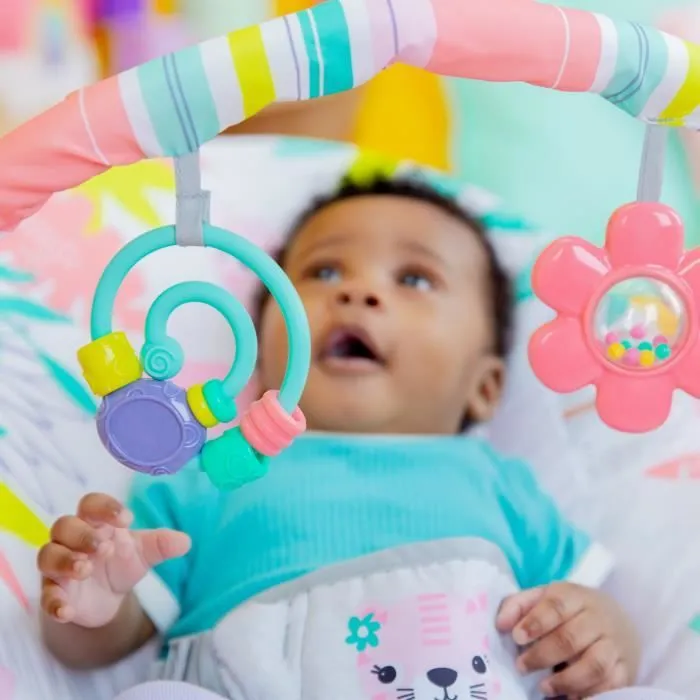 BRIGHT STARTS Transat bébé Toucan, Vibrations apaisantes, Arche d'éveil avec jouets interactifs-1