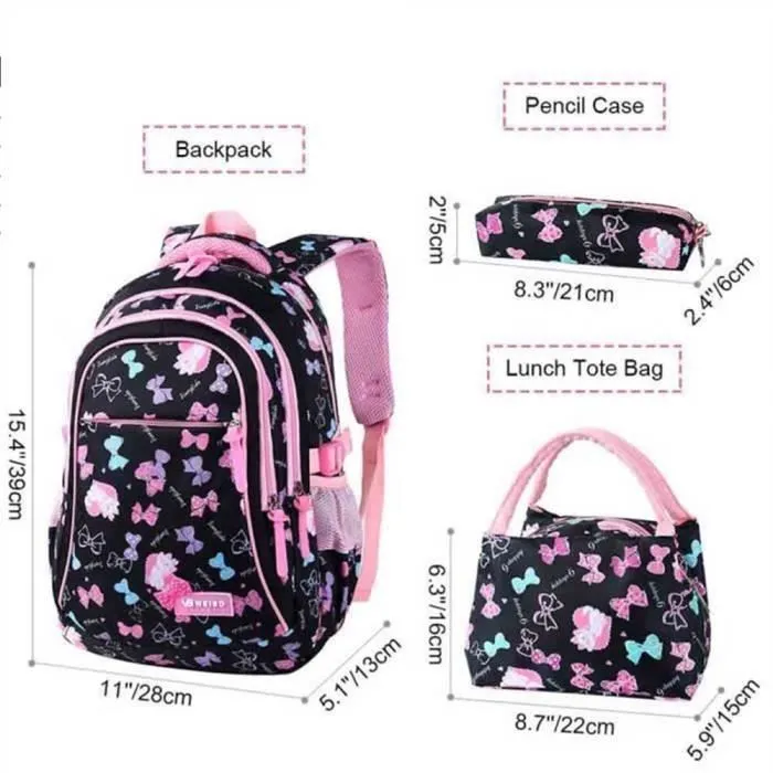 Cartable Fille Primaire 3 en 1 - FOLAYA - Nylon Imperméable - Noir-2