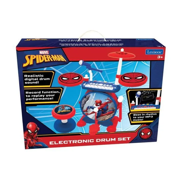 SpiderMan - Batterie électronique pour enfant - Lumineuse - Complète avec clavier, cymbales et tabouret - Lexibook-4