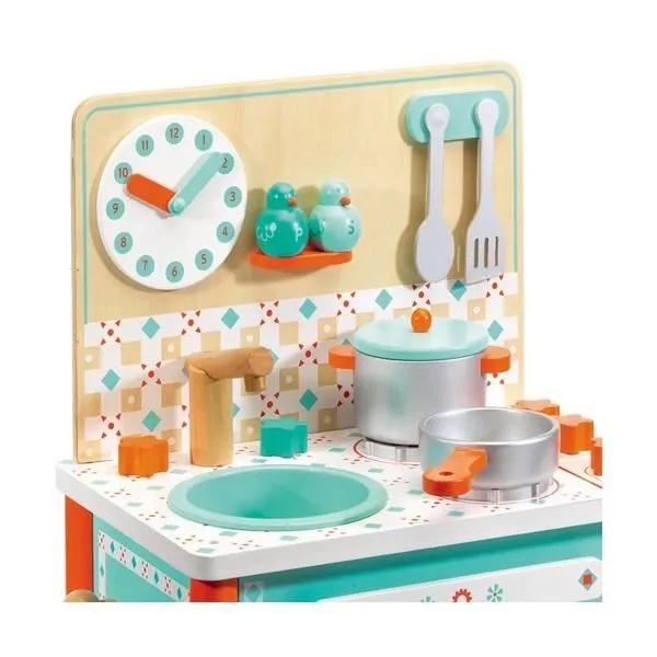 Cuisinière en bois Léo - DJECO - Jouet d'imitation en bois - Mixte - 3 ans et plus-0
