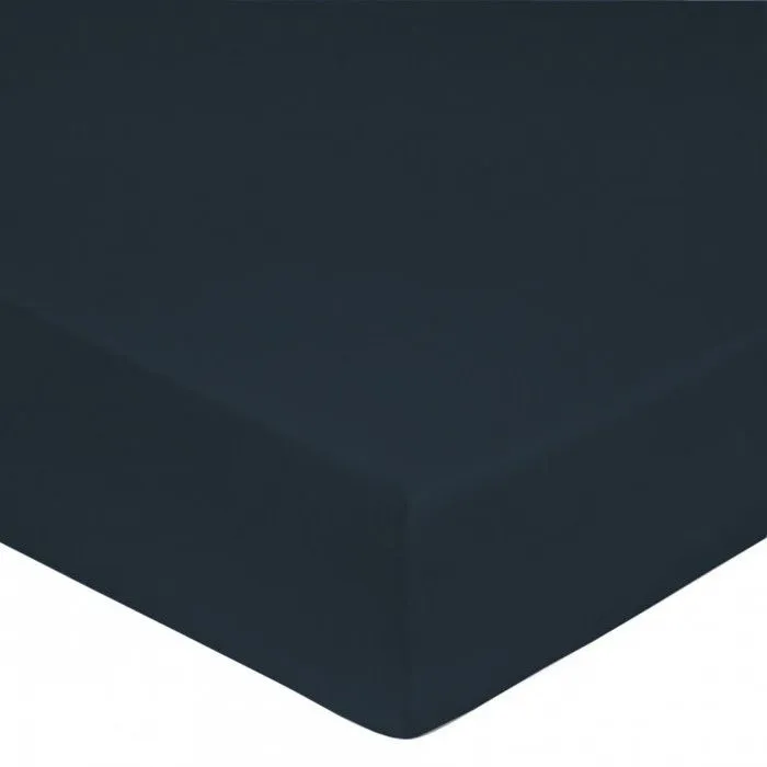 Drap housse 100% "Satin de coton Peigné" / 80 fils /cm² - Océan - 90 x 190 cm-0