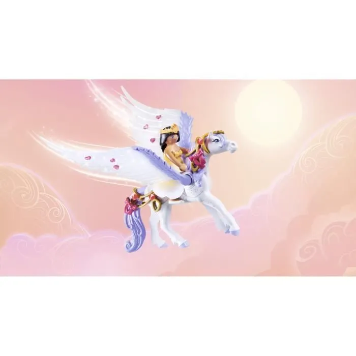PLAYMOBIL 71361 Cheval ailé à décorer avec princesse, Princess Magic, chevalier et arc-en-ciel, Dès 4 ans-5