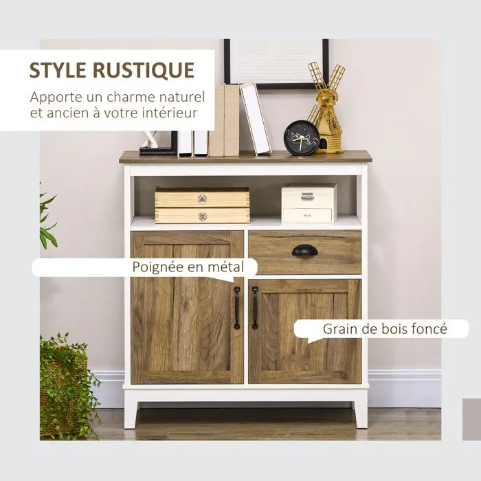 Buffet cuisine - HOMCOM - 2 portes - avec 1 tiroir, étagère ajustable, compartiment ouvert - 76,6 x 35 x 81,5 cm - chêne brun-4
