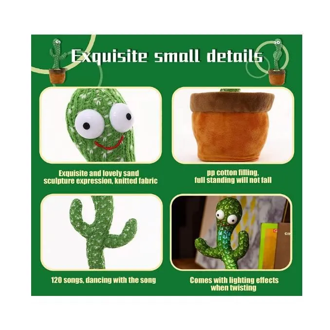 Jouet en Peluche Cactus Qui Danse pour Enfants - Marque - Modèle - 120 Chansons - Éducatif - Vert-2