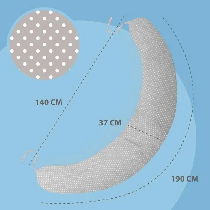 Coussin d'allaitement xxl coussin de couchage latéral 190x70cm-Coussin de grossesse Coussin de positionnement adulte points sur gris-1
