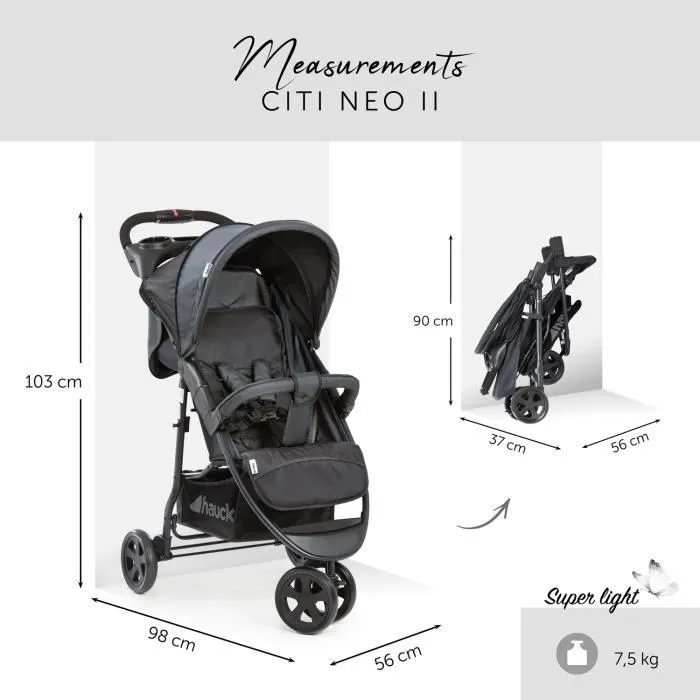 HAUCK Citi Neo II Poussette Citadine Shopper - Caviar Stone - 3 roues-3