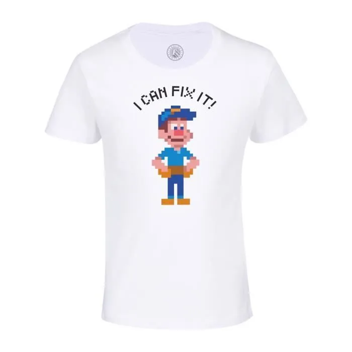 T-shirt Enfant Blanc I Can Fix It! Personnage Mascotte Jeux Video 8 Bits Retro Gaming Arcade-0