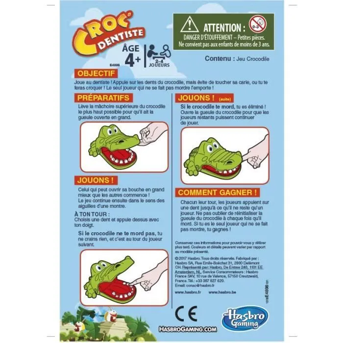 Croc' Dentiste, Jeu de société pour les petits, Jeu fun, Version française, Hasbro Gaming, Dès 4 ans-4
