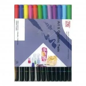Feutres aquarelle - ZIG Art & Graphic Twin - Set de 12 - Pointe fine 0.8 mm - Double pointe - Multicolore-0
