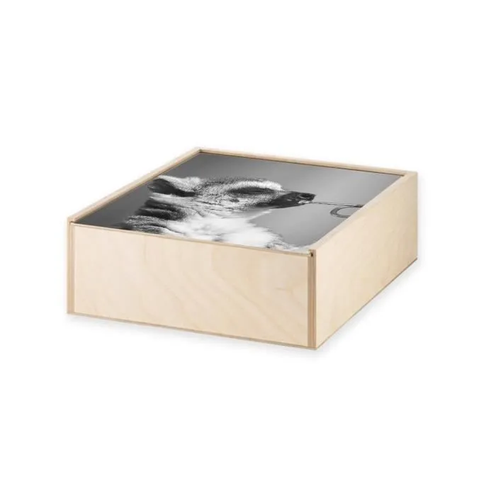 Boite Coffret en Bois - Lémurien Jouant de la Trompette Mignon Drôle Noir et Blanc  (11 x 11 x 3,5 cm)-1