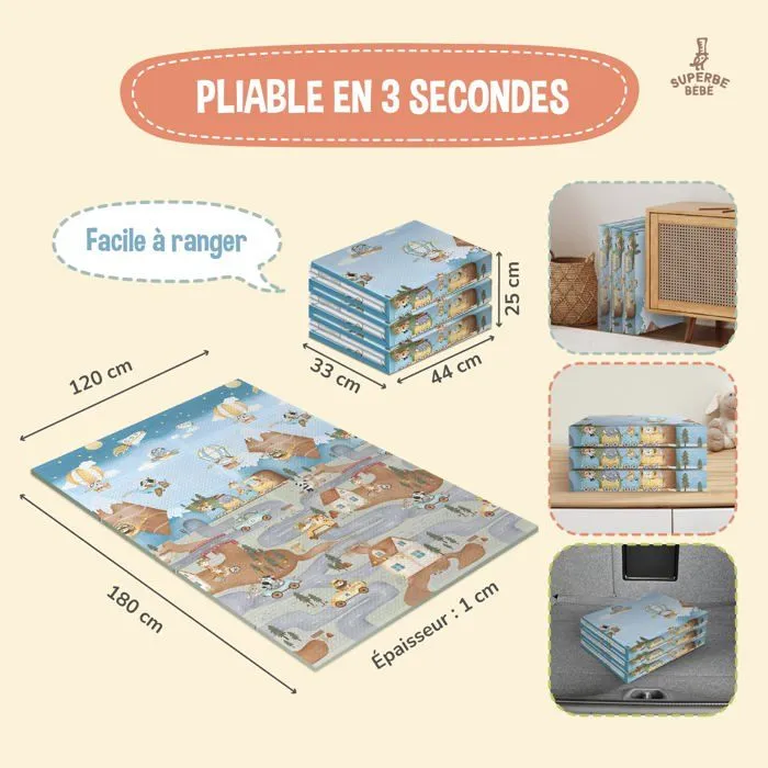 Tapis de Jeu en mousse, épais et pliable pour enfants - 180 x 120 x 1 cm - PTEROGLYPHE | SUPERBE BEBE-1