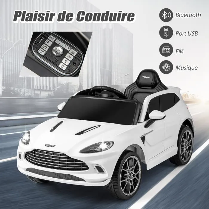 COSTWAY Aston Martin Voiture Électrique 12V/4,5 Ah pour Enfants 3-8 Ans,Télécommande 2.4G, 2 Moteur, LED, USB, Radio, Klaxon, Blanc-1
