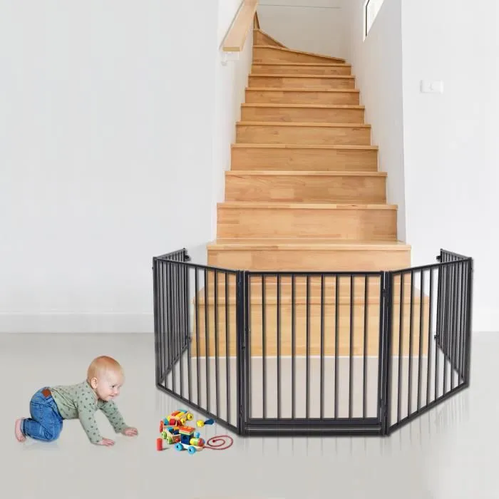 Barrière de protection pour cheminée bébé avec porte - LILIIN - 5 éléments-300 cm - Blanc-2