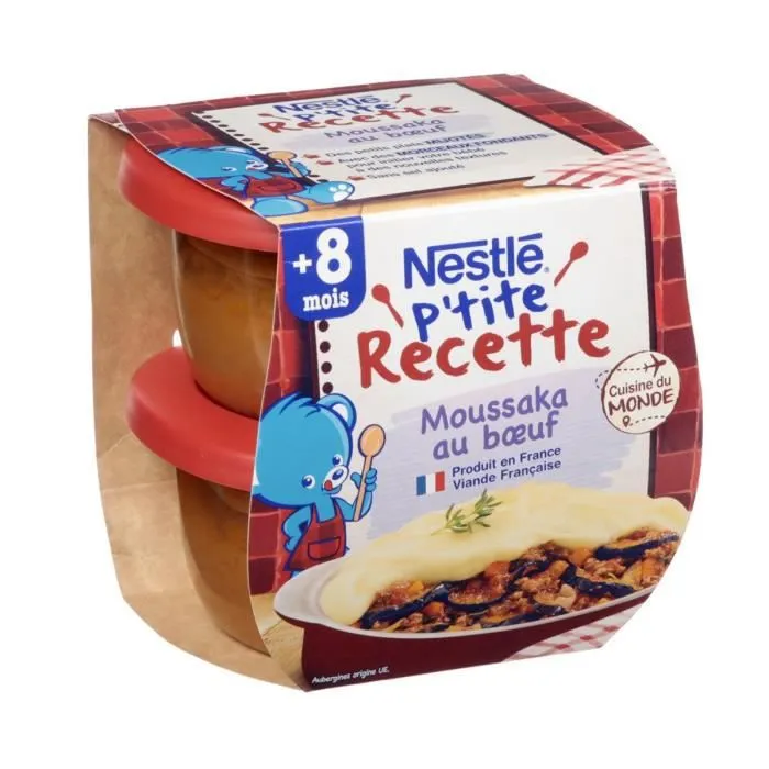 Plat bébé moussaka au bœuf - NESTLE - P'tite Recette - Dès 8 mois - 2 pots x 200 g-0