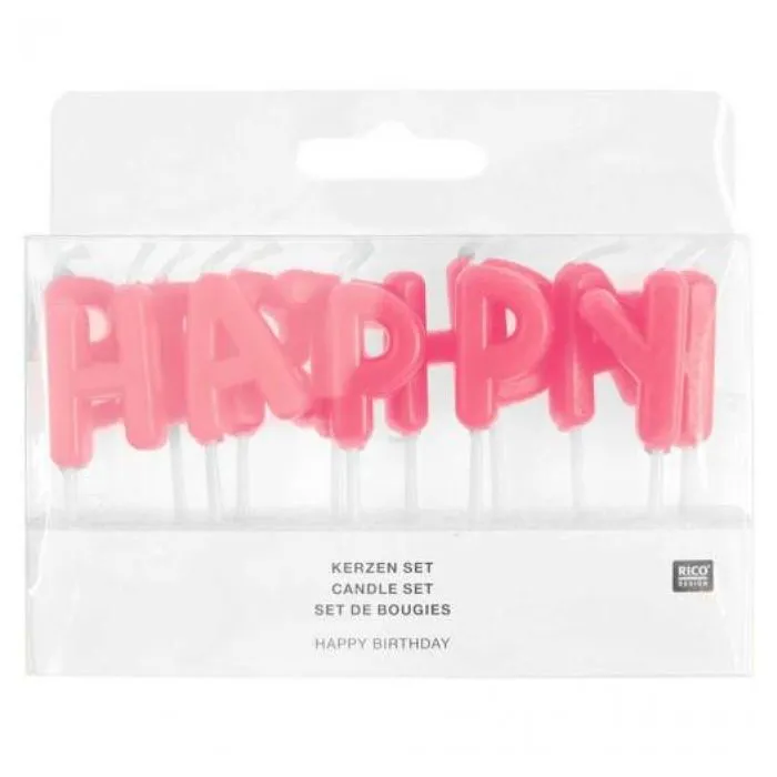 Bougies anniversaire - Happy Birthday - Rose fluo - 5 cm - 13 pcs-0