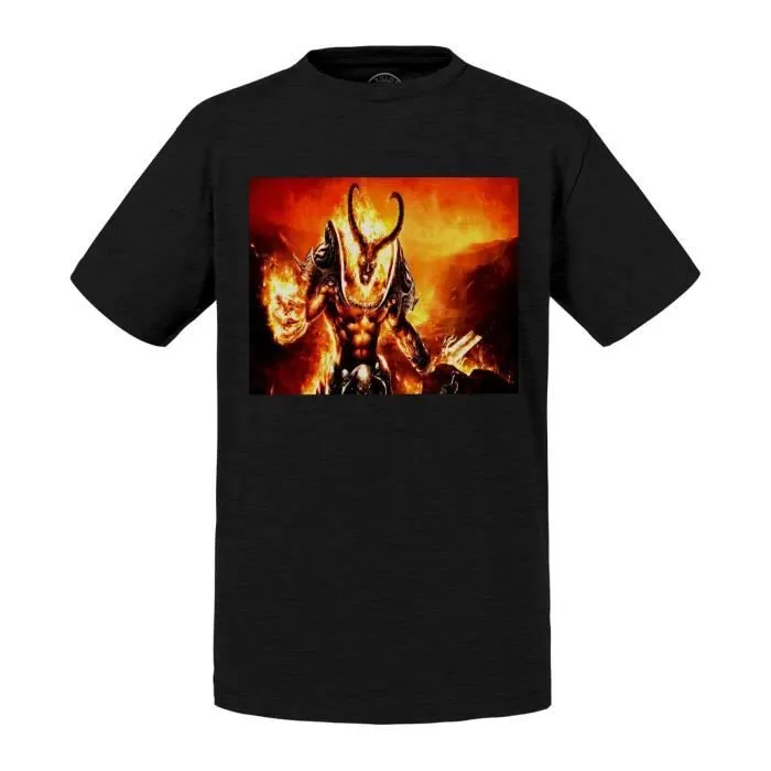 T-shirt Enfant Noir Demon Diable Satan Feu Jeux Video Rpg-0