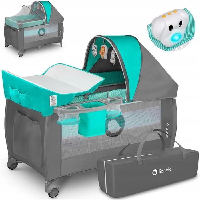 Lit parapluie bébé 2en1 LIONELO Sven Plus - Table à langer - Moustiquaire - Turquoise-0
