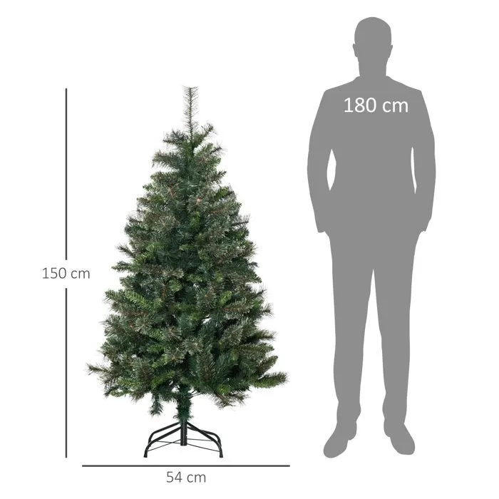 HOMCOM Sapin Arbre de Noël Artificiel 150 cm 665 Branches + Support Pied Vert-3