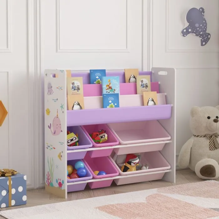 Étagère enfant Rødøy à motif océan 78 x 86 x 27 cm blanc violet rose-0