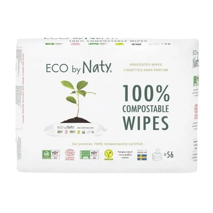 NATY Lingettes écologiques sans parfum - Lot de 3x56-0