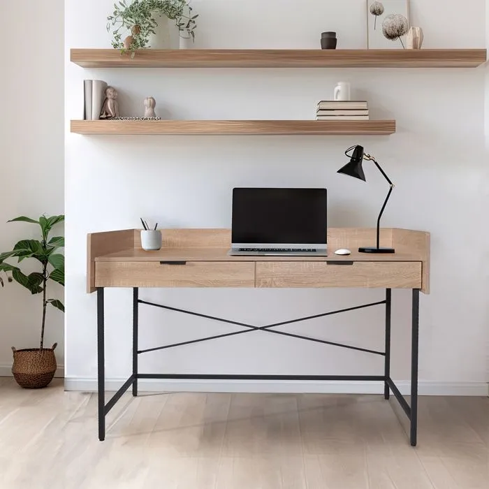 Bureau - Campus - Chêne blanchi et métal noir - Plateau 123x54 cm - Hauteur 76 cm-3