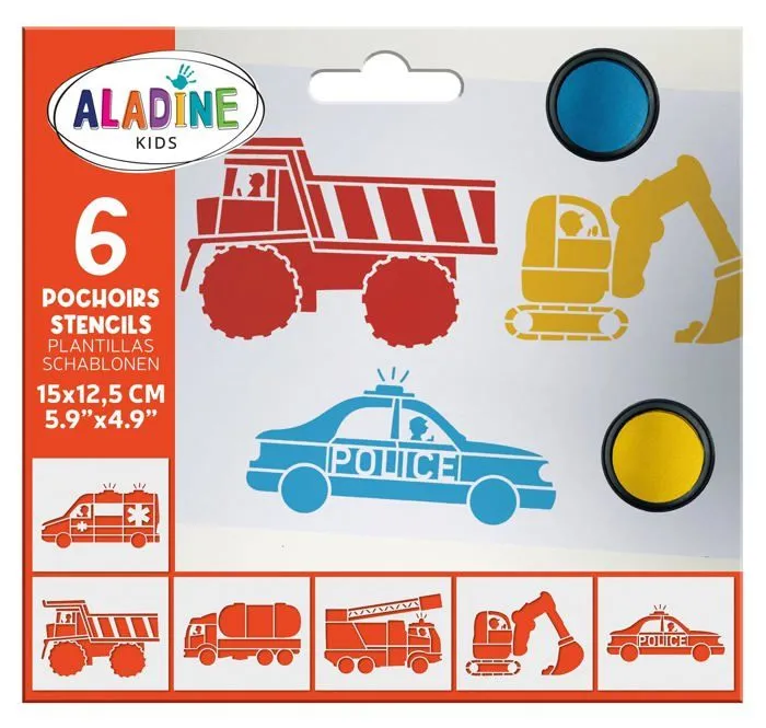 Jeu de coloriage - dessin - pochoir Aladine - 81392 - 6 Pochoirs Enfant Véhicules-0