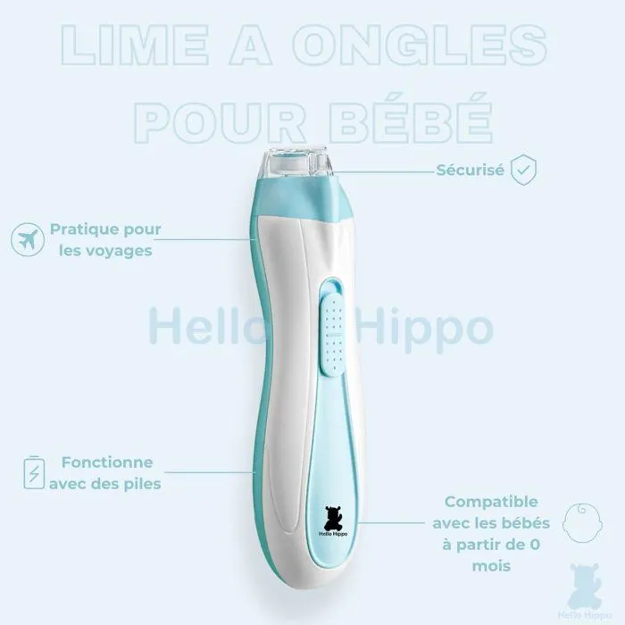 Hello Hippo - Lime à Ongles Électrique Bébé | Sécurité et Hygiène Dès la Naissance | 4 Vitesses & 6 Têtes de Limage-2