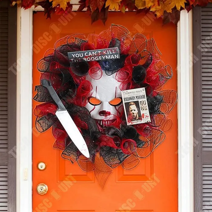 TD® Décoration de clown d'Halloween 40*40cm Masque de clown à accrocher à la porte Clown effrayant Convient à la décoration d'Hallow-1