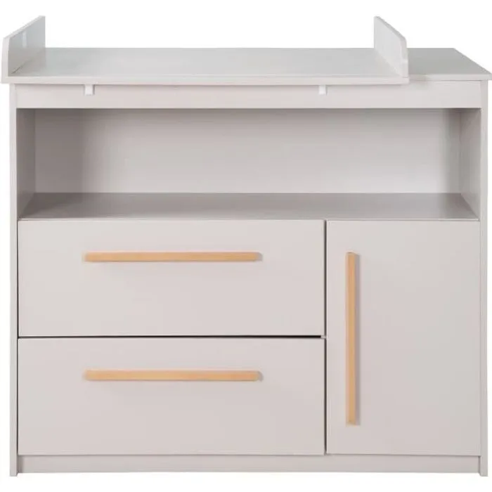 ROBA Commode à Langer Lea - Plan Amovible - Poignées en Bois Massif - Hauteur à Langer 90 cm - Gris Clair-0