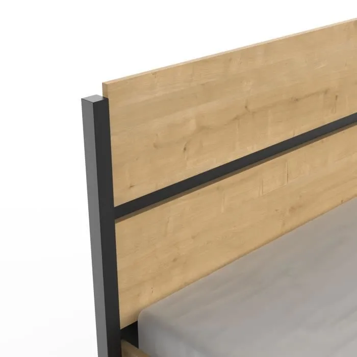 Lit adulte CRAFT 160x200 cm - Mélaminé - Décor chêne Hamilton - Fabrication française - DEMEYERE-5
