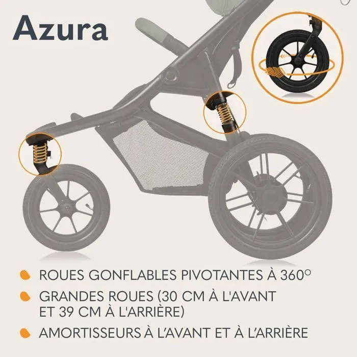 Poussette tout terrain LIONELO Azura - Sportive - Jusqu'à 22kg - Frein double - Pompe inclus - Vert-1