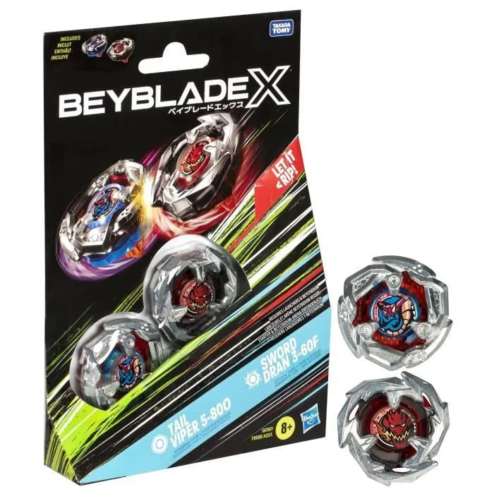 Beyblade X Dual Tail Viper 5-80O et Sword Dran 3-60F, Pack de toupies détachables, Dès 8 ans-0