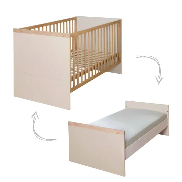 Chambre Bébé Complète Jil - ROBA - Lit Évolutif 70x140 + Commode à Langer + Armoire 3 Portes - Cashmere / Décor Châtaignier-4
