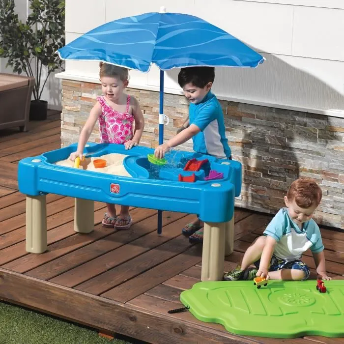 Table de jeu Sable et Eau Cascade - STEP2 - Avec Parasol et Accessoires - Pour Enfant à partir de 18 mois-0