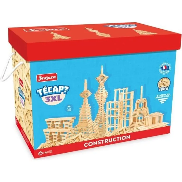 Jeu de construction en bois naturel - JEUJURA - TECAP 3XL - 500 planchettes - A partir de 4 ans-0