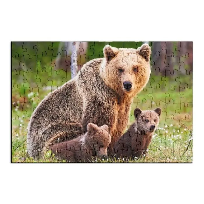 Puzzle Classique 100 pièces Famille d'Ours Ourson Maman Ours Photo Animaux Sauvages-1