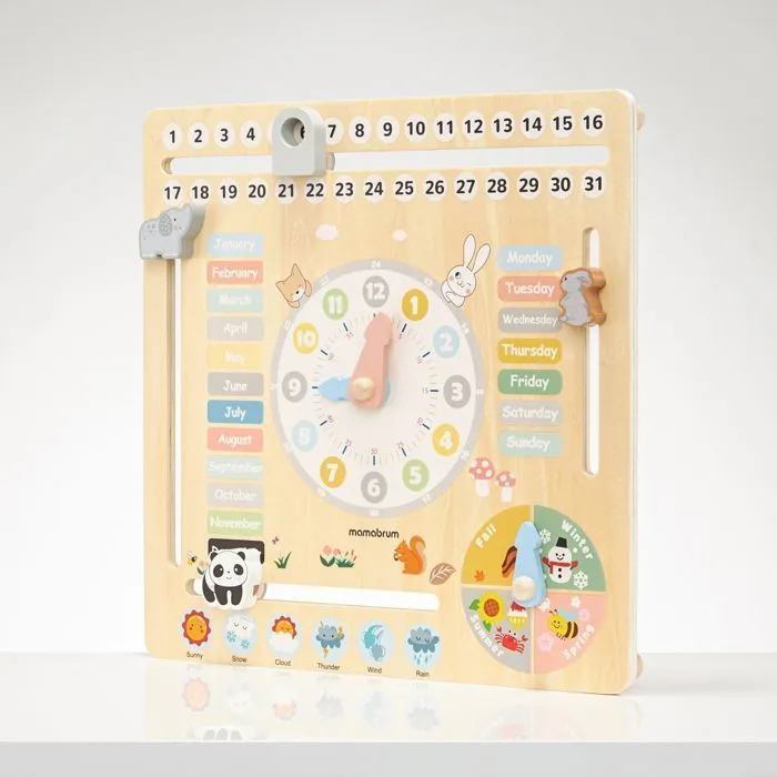 Calendrier en Bois Horloge Enfant Ludique Mamabrum - Apprendre Mois, Jours, Saisons & Temps en Anglais - Jouet en bois-1