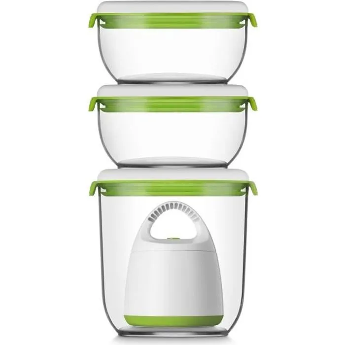 FOSA Kit de mise sous vide alimentaire en récipients 40000 - 1350-600 ml - Blanc et vert-0