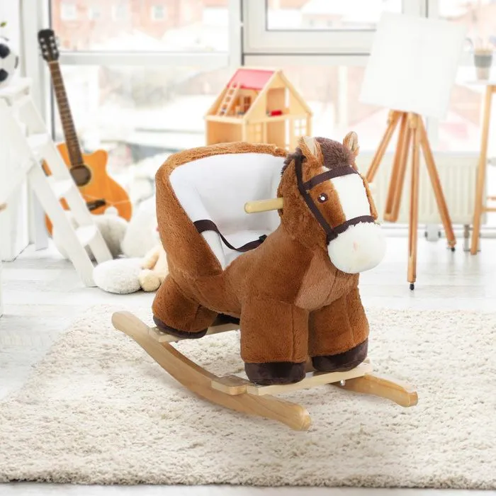 Cheval à bascule pour enfants AIYAPLAY jouet à bascule bébé de 18 à 36 mois avec effet sonore base en bois ceinture de sécurité-2