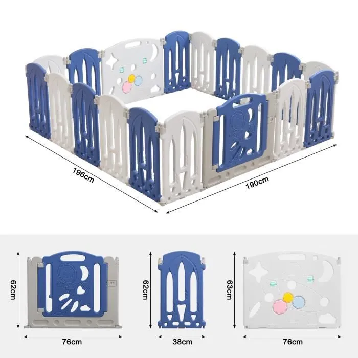 XMTECH Parc Bébé en Plastique 16 + 2 Panneaux d’Activité et Porte Barrière Sécurité Enfant 196x190cm Clôture Pliant de Protection-1