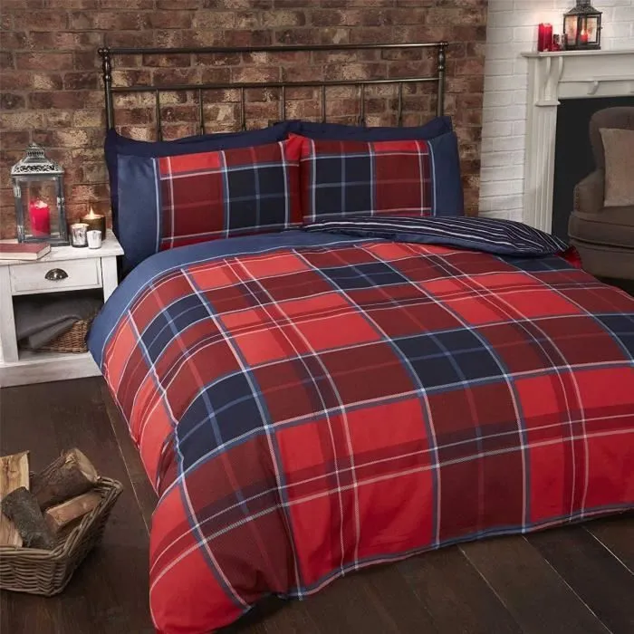 Housse de couette - Non spécifié - King - Tartan - Mélange de coton - Lavable en machine-0