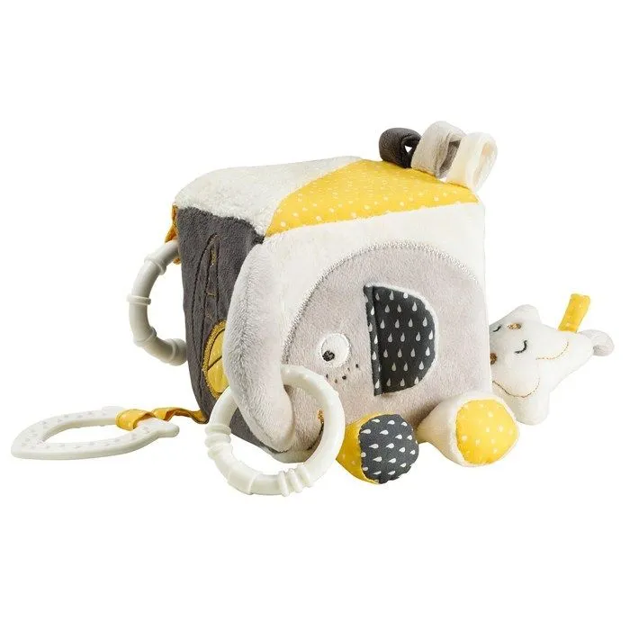 Cube d'activités bébé en velours gris - SAUTHON - Babyfan - Anneaux de dentition - Stimule l'éveil - Mixte-0