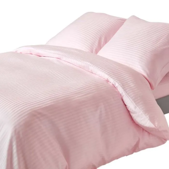 Parure de lit - Homescapes - Rose - 100% coton Egyptien 330 fils - Motif rayé et satiné-0