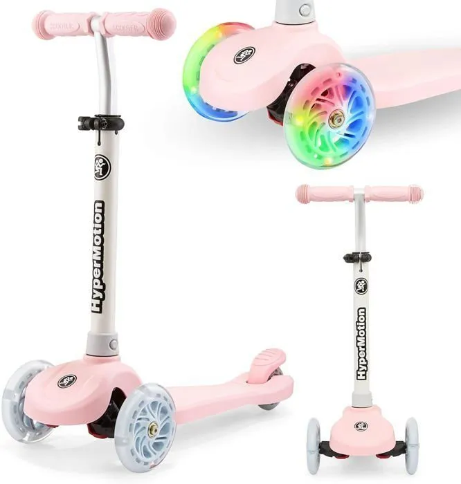 Trottinette 3 roues LED- HyperMotion - TRINGO - Rose - Hauteur réglable 55-70 cm - Max 50 kg-0