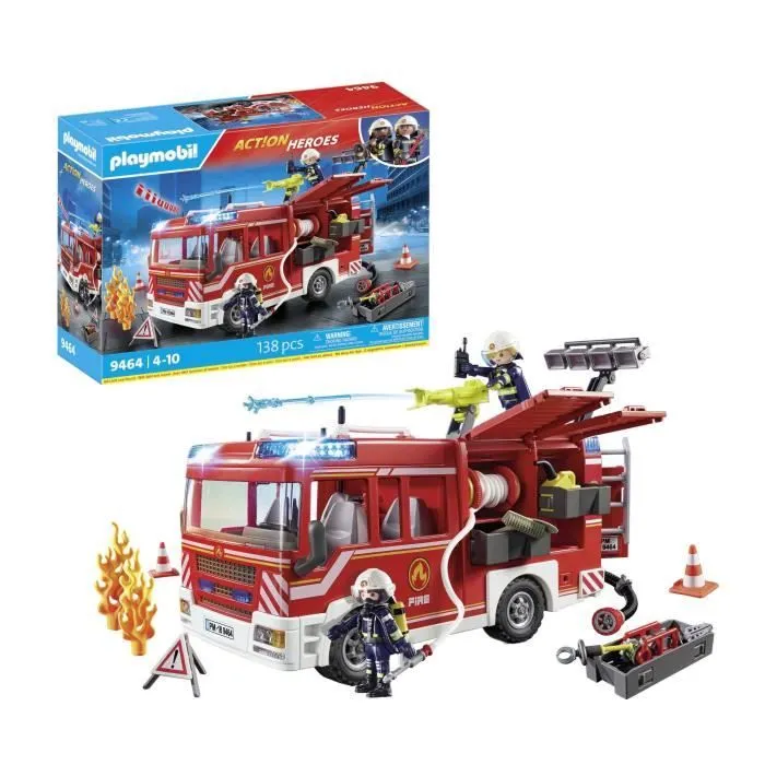 PLAYMOBIL 9464 Fourgon d'intervention des pompiers jaune avec canon à eau fonctionnel - City Action-0