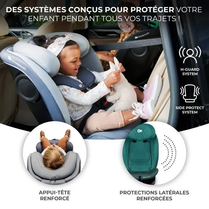 Siège auto I-size 40-150 cm - KINDERKRAFT I-GROW - Siège pivotant 360 - Base intégrée avec isofix - Appui-tête réglable - Vert-3