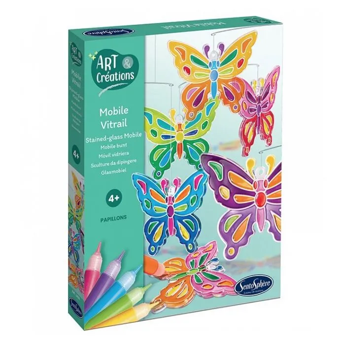 Coffret créatif - Sentosphere - Mobile vitrail - Papillons - Multicolore - Peinture repositionnable-0
