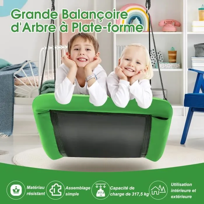 COSTWAY Balançoire Nid d'Oiseau Extérieur 83x155 cm-Tissu Oxford-Corde Réglables 180cm-3 Modes de Fixation-Charge Max 150KG Vert-3